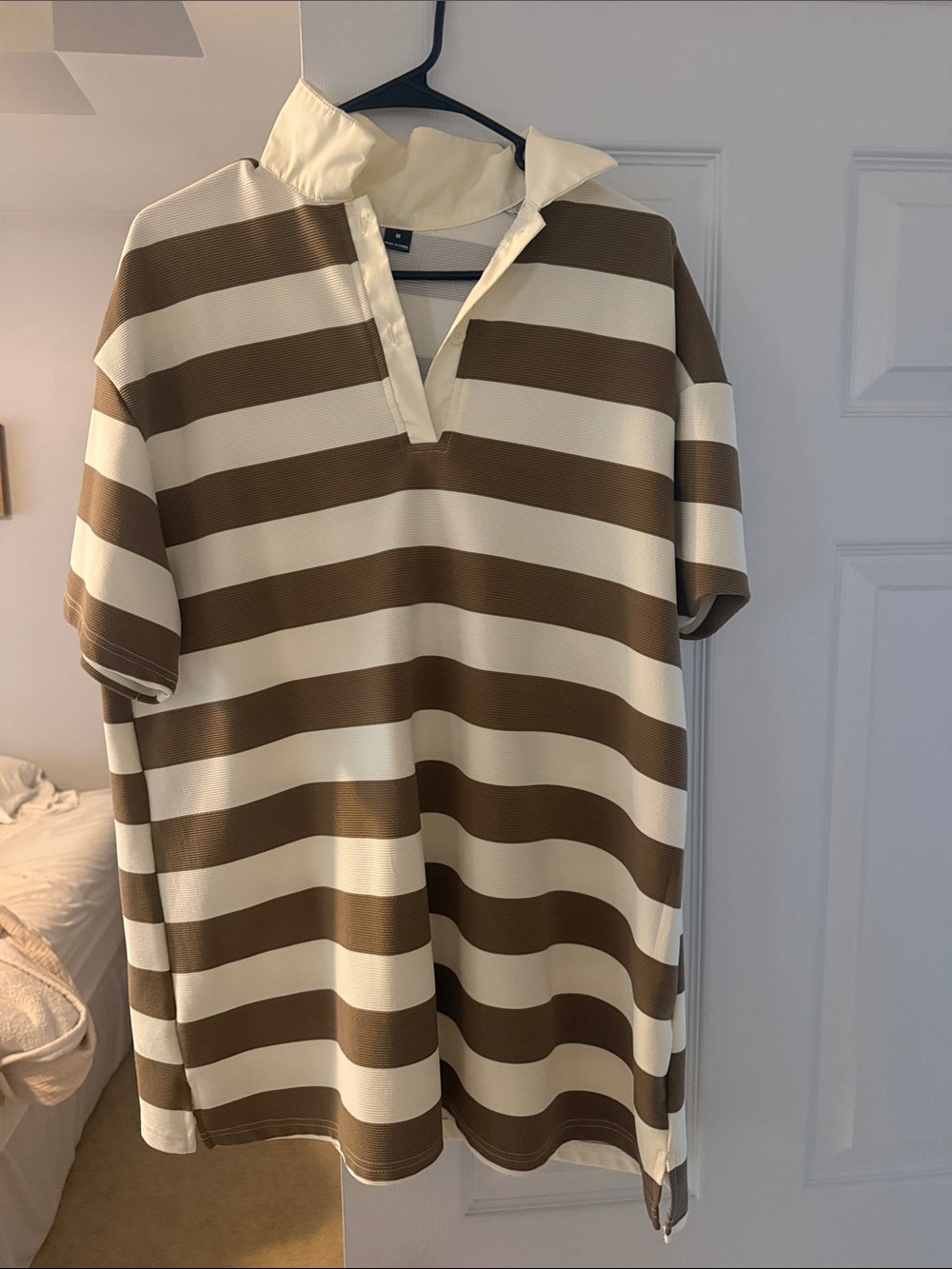Striped Polo dress in Brown and Cream